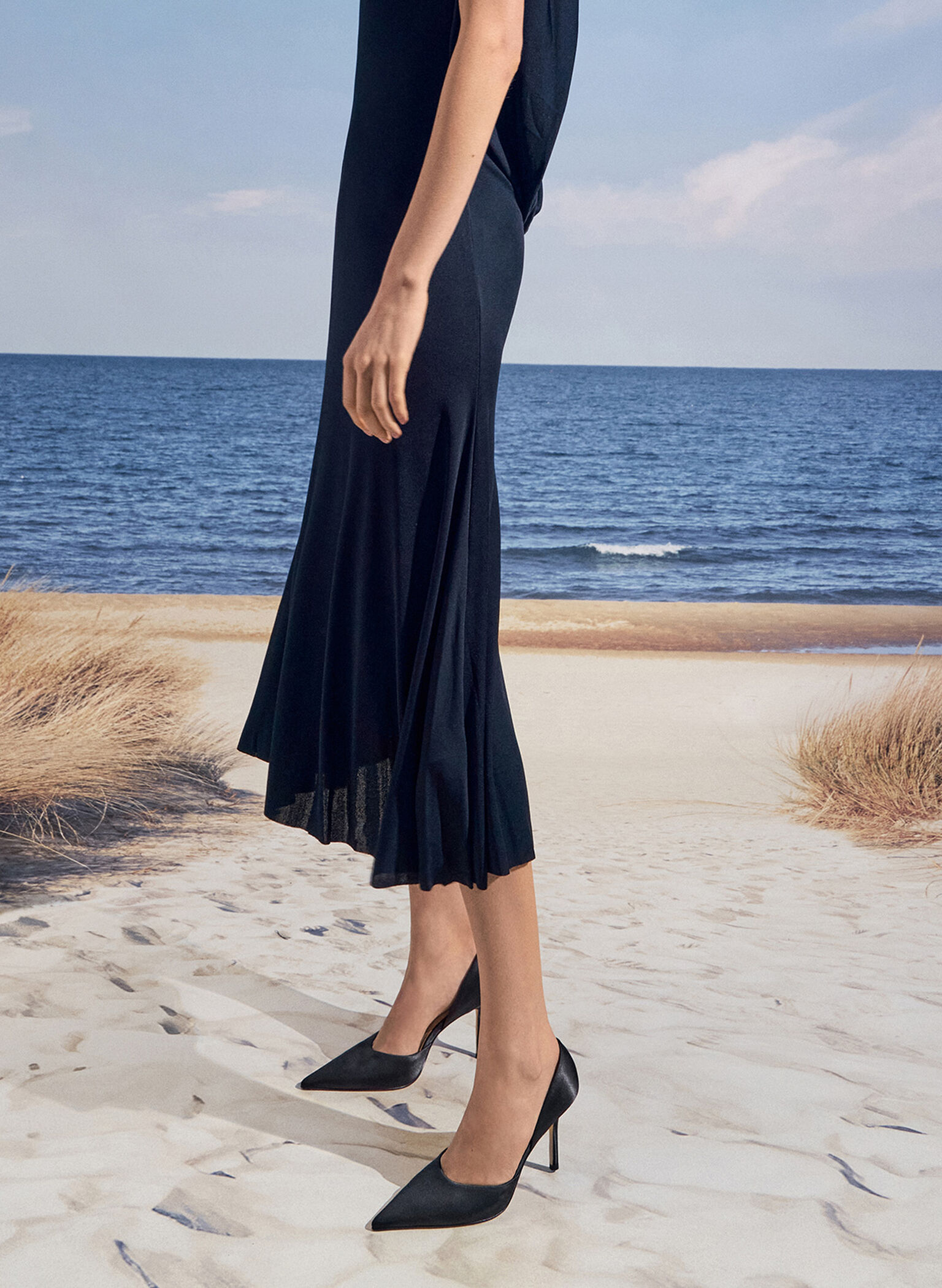 Satin Pointed-Toe D'Orsay Pumps, Black Textured, hi-res