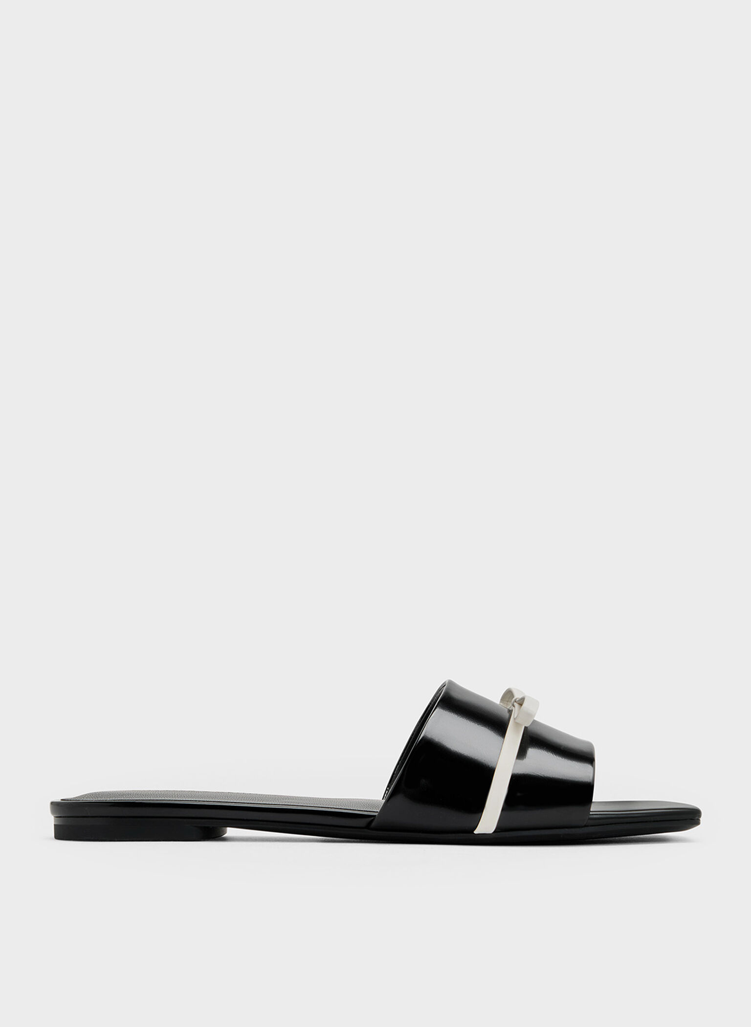 Two-Tone Bow Slide Sandals, Black Box, hi-res