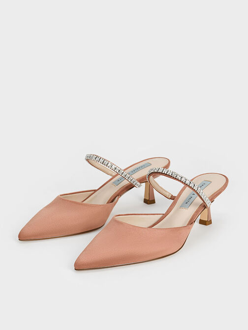 Ambrosia Textured Gem-Embellished Mules, Nude, hi-res