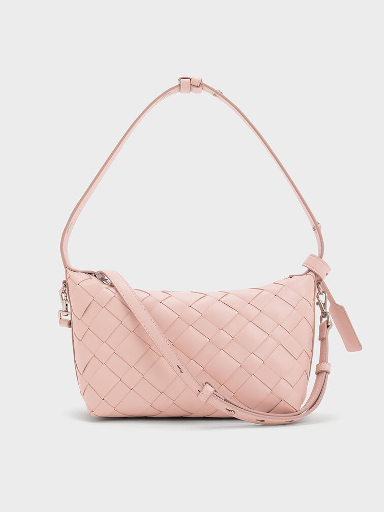 Ivette Woven Shoulder Bag, Light Pink, hi-res