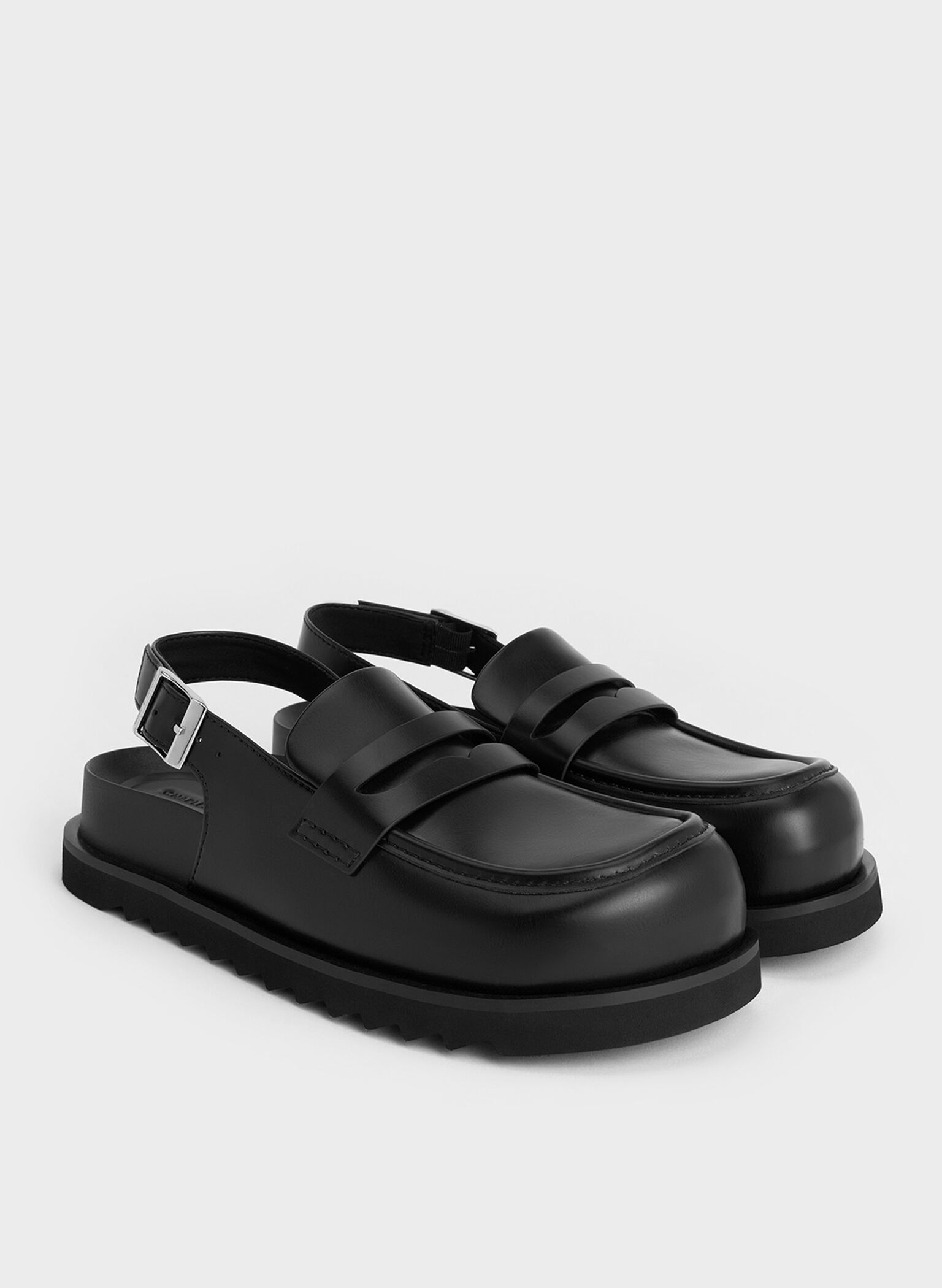 Slingback Penny Loafers, Black, hi-res