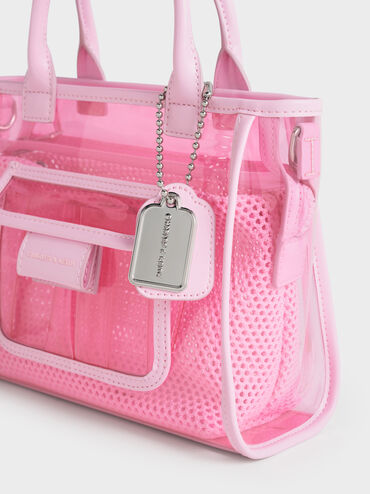 Norah See-Through Mesh Tote Bag, Bubble Gum Pink, hi-res