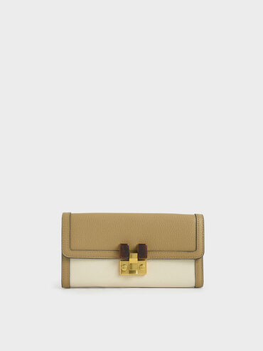Stone-Embellished Mini Long Wallet, Cream, hi-res