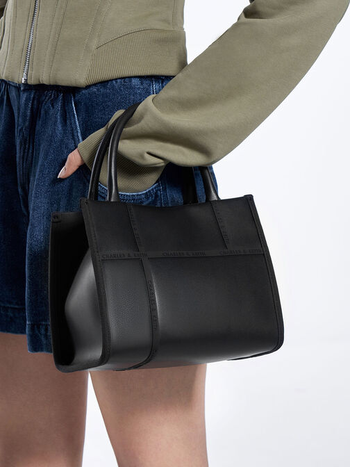 Avenue Contrast-Trim Tote Bag, Black, hi-res