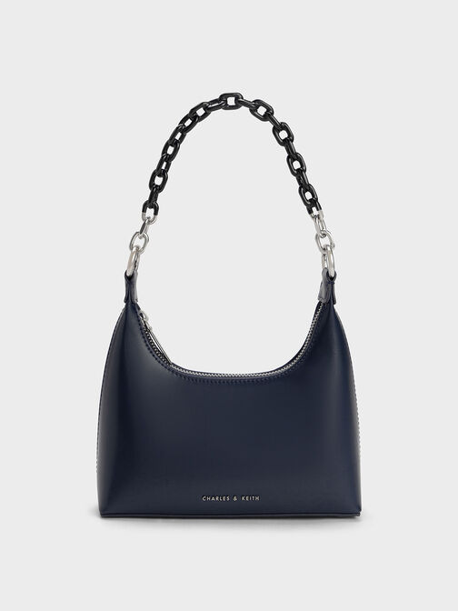 Koi Chain Handle Shoulder Bag, Navy, hi-res
