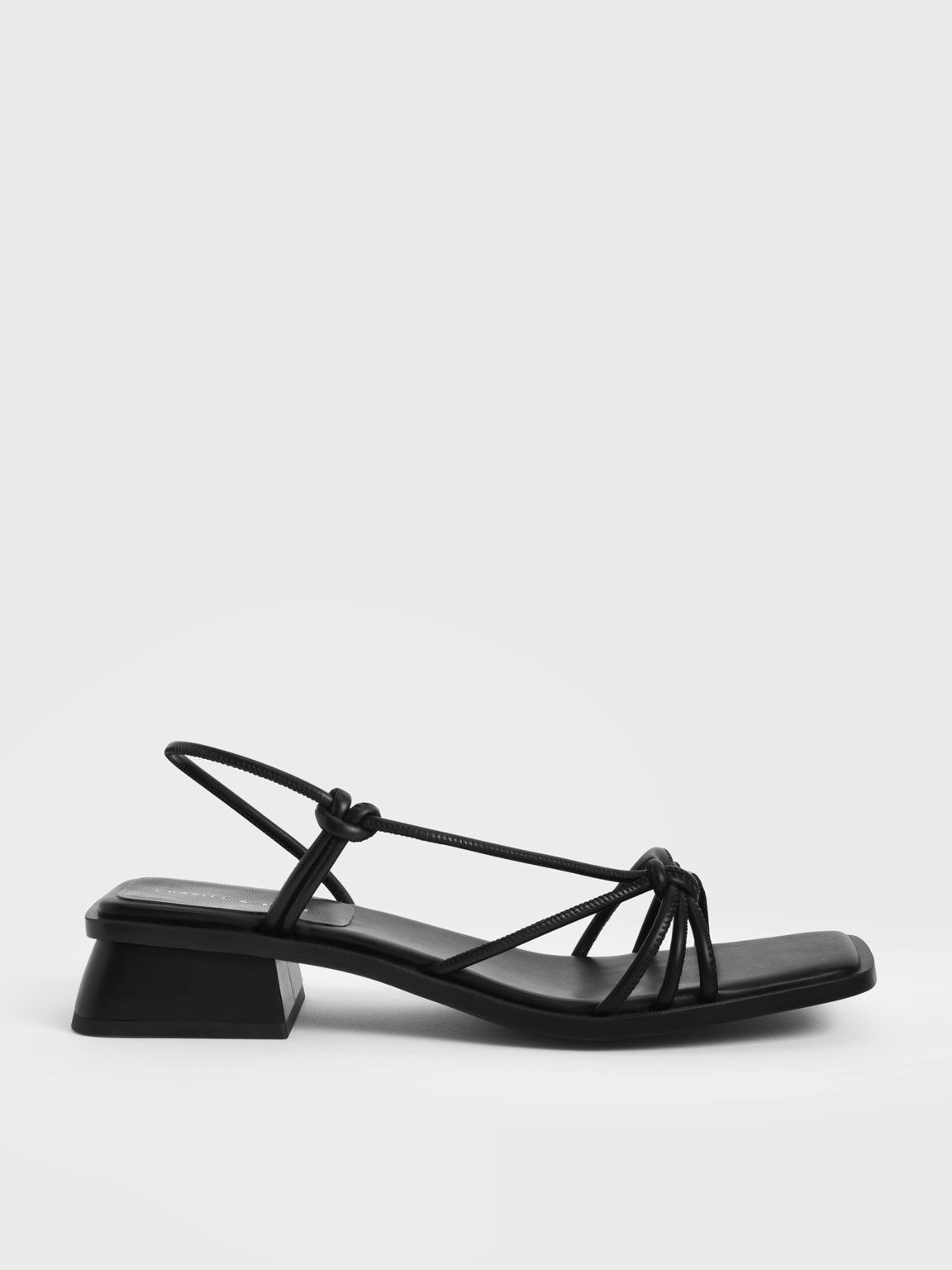 Strappy Knotted Slingback Sandals, Black, hi-res