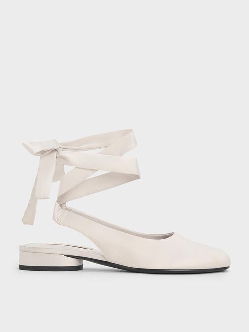 Satin Tie-Around Ballet Flats, Light Grey, hi-res