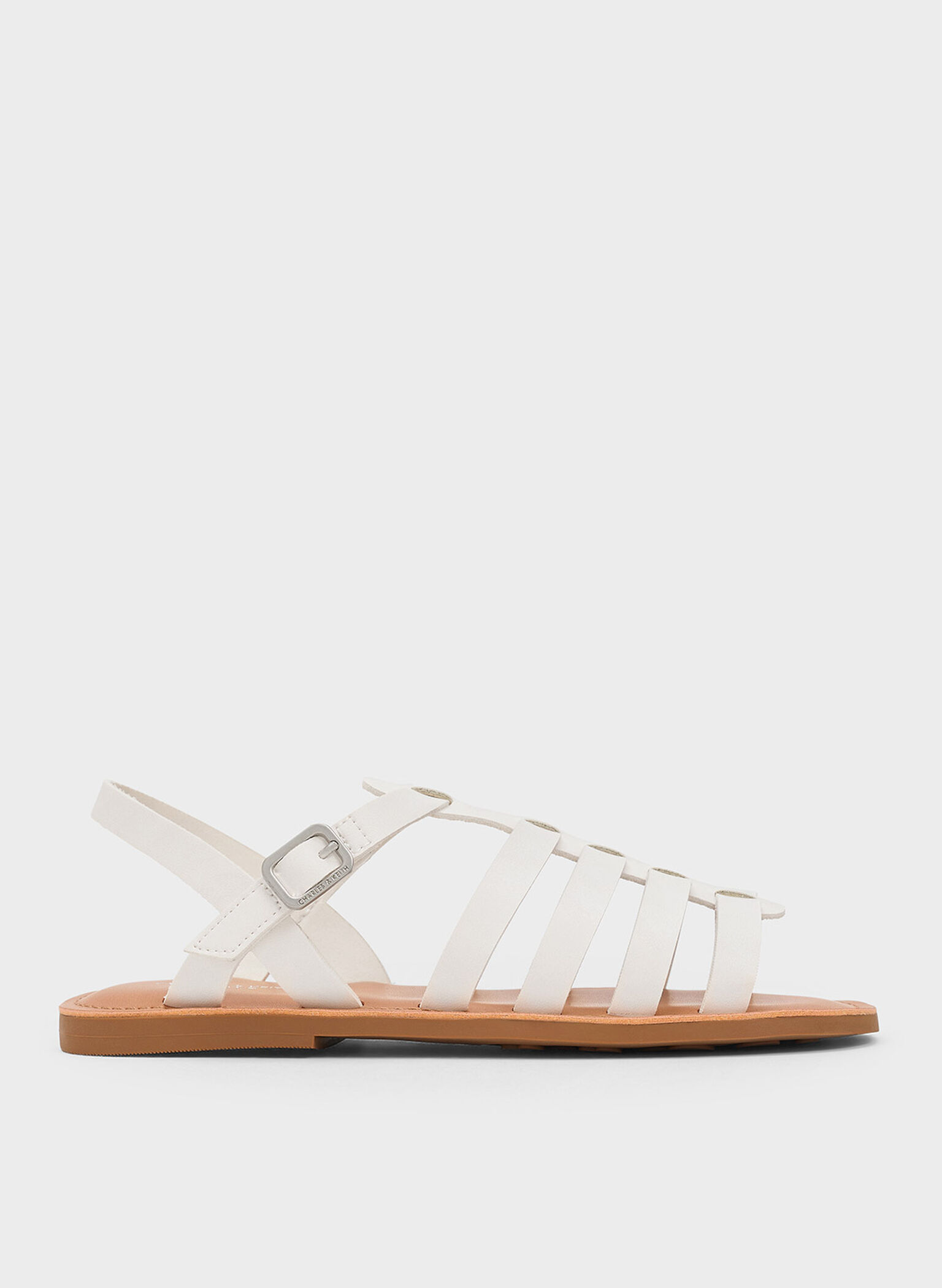 Girls' Caged Sandals, White, hi-res