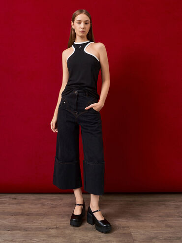 Buckled Platform Mary Janes, Black, hi-res