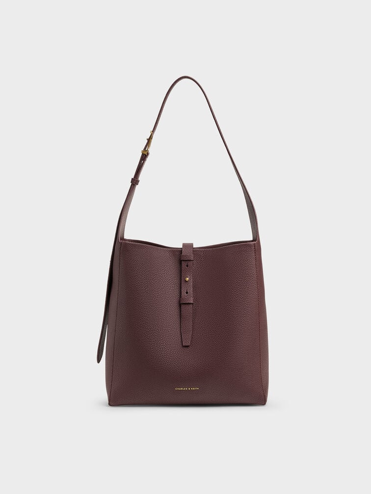 Beryl Recycled Leather Belted Hobo Bag, Wineberry Red, hi-res