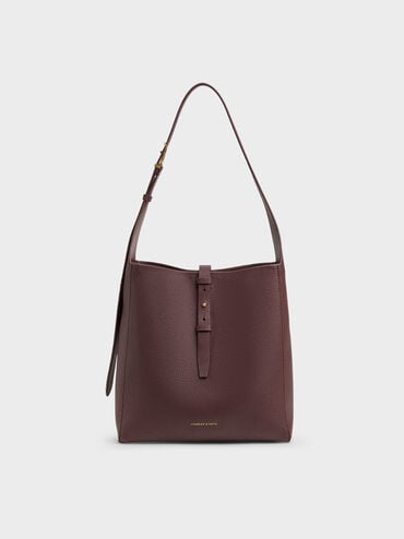 Beryl Recycled Leather Belted Hobo Bag, Wineberry Red, hi-res