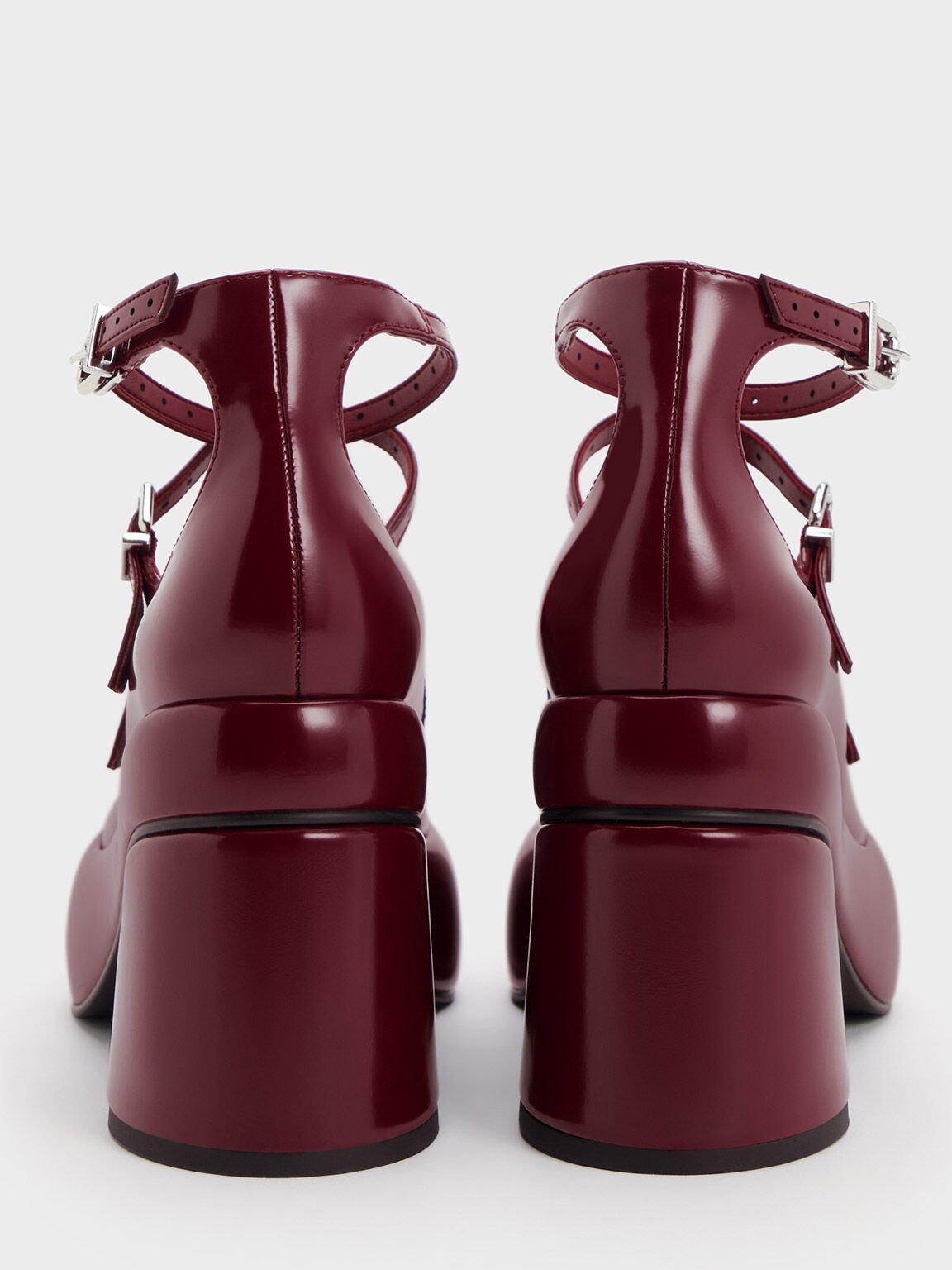Burgundy Luella Triple Strap Mary Jane Platform Pumps CHARLES KEITH UK