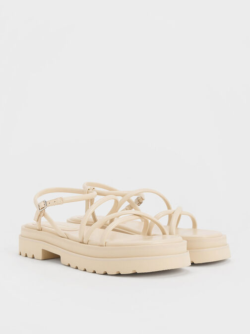 Tubular Strap Sandals, Beige, hi-res