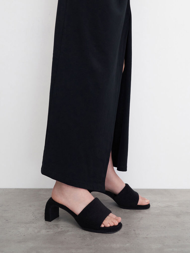 Loey Textured Curved-Heel Mules, Black Textured, hi-res