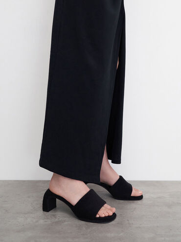 Loey Textured Curved-Heel Mules, Black Textured, hi-res