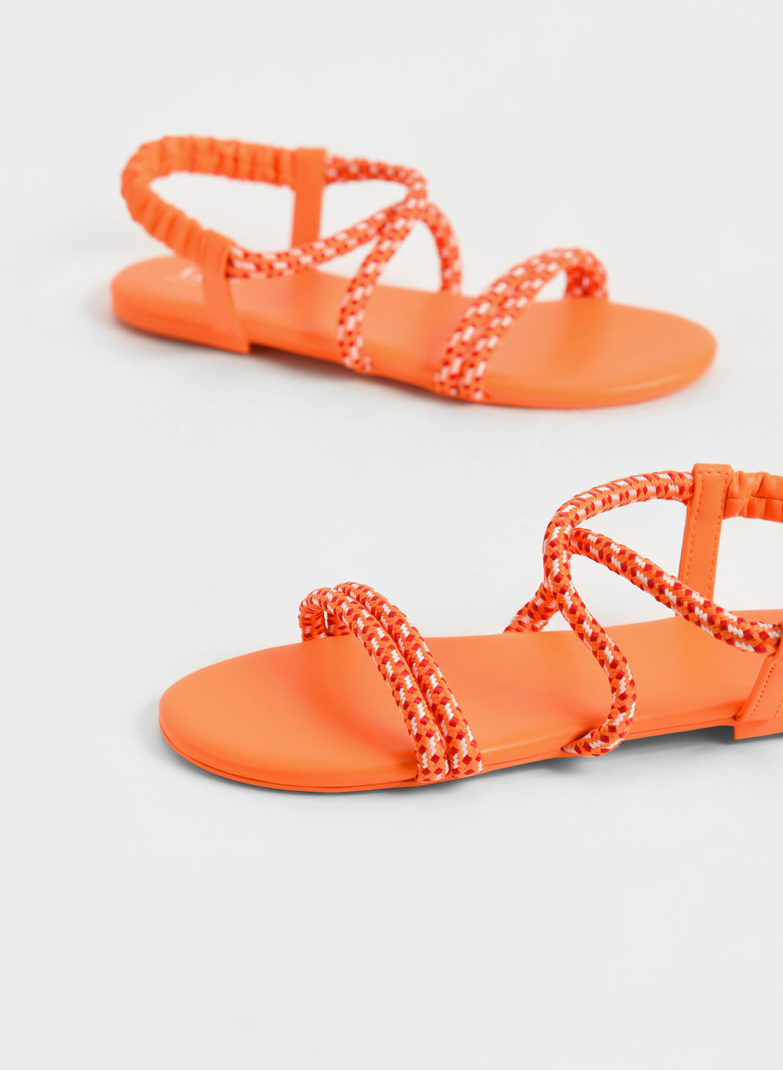 Girls' Printed-Rope Slingback Sandals, Orange, hi-res