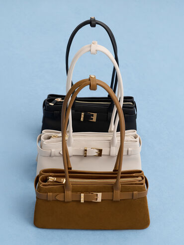 Jody Suede Belted Shoulder Bag, Ember Brown, hi-res