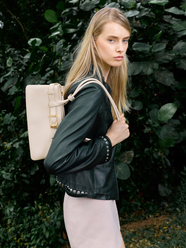 Jody Leather Belted Shoulder Bag, Antique Chalk, hi-res