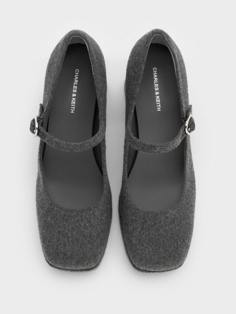 Felt Platform Block-Heel Mary Jane Pumps, Grey, hi-res