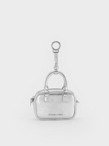 Sianna Metallic Bowling-Bag Charm, Silver, hi-res