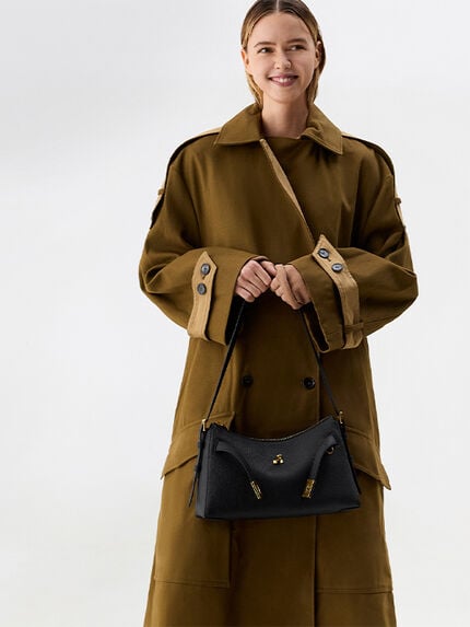 Black Dinora Belted Shoulder Bag - CHARLES & KEITH