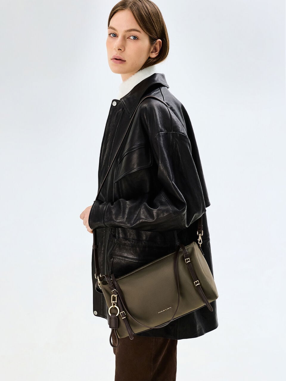 Deep Olive Levy Nylon Shoulder Bag - CHARLES & KEITH
