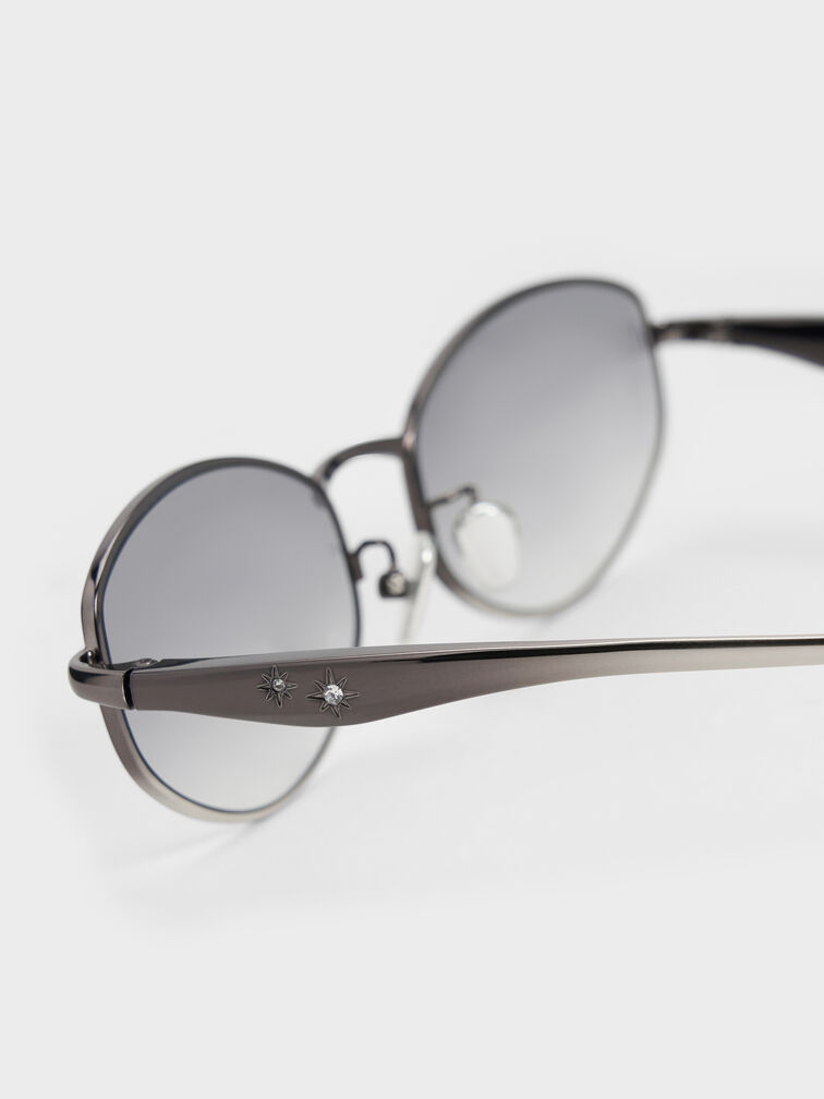 Celestia Ombre Crystal-Accent Oval Sunglasses, Grey, hi-res