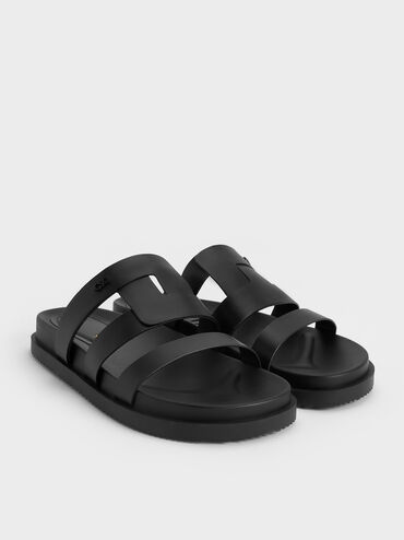 Petina Leather Flatform Sandals, Black, hi-res