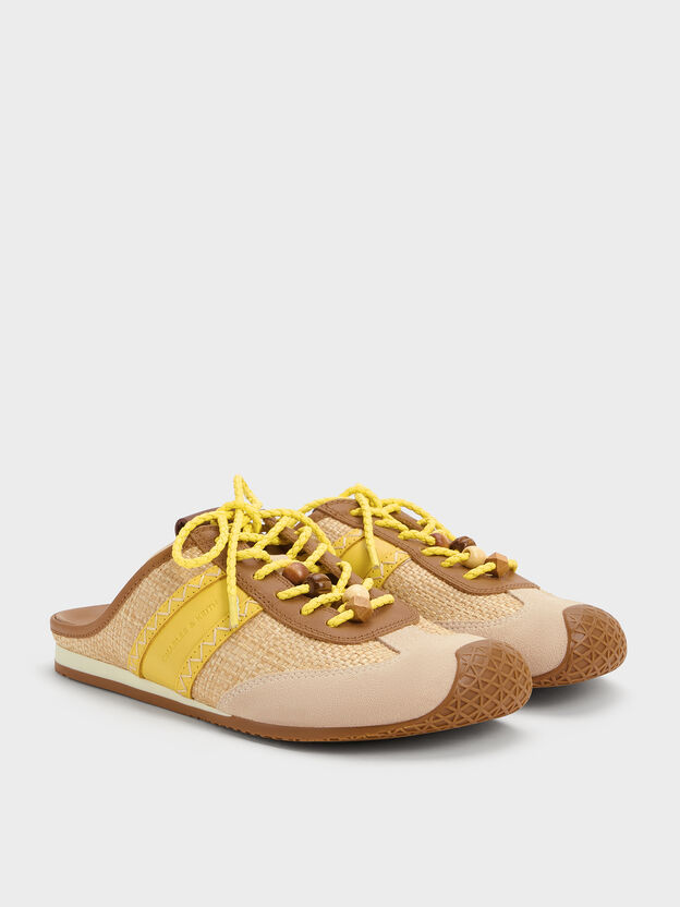 Suede Woven Slip-On Sneakers, Beige, hi-res