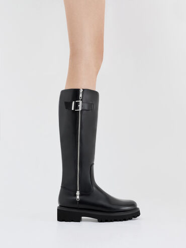 Lyndon Buckled Knee-High Boots, Black, hi-res