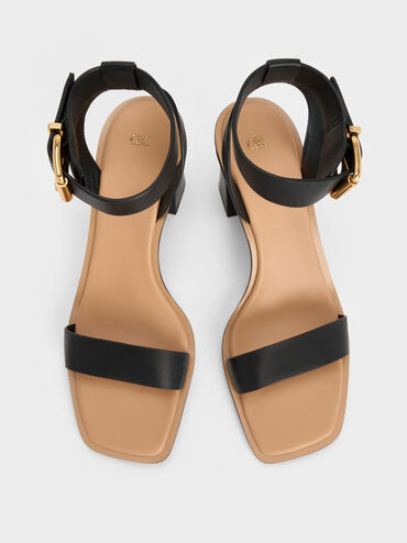 Leather Block-Heel Ankle-Strap Sandals, Black, hi-res