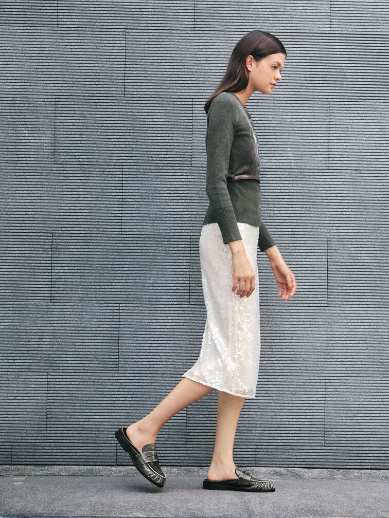 Dylan Penny Loafer Mules, Grey, hi-res