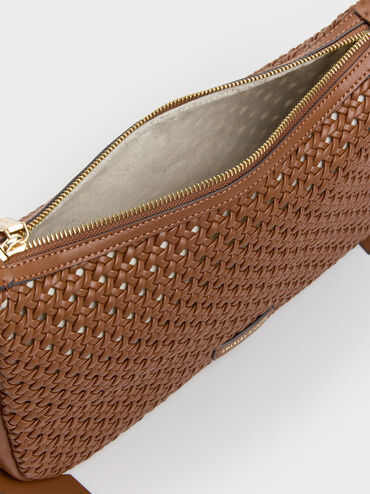 Calla Woven Shoulder Bag, Chocolate, hi-res