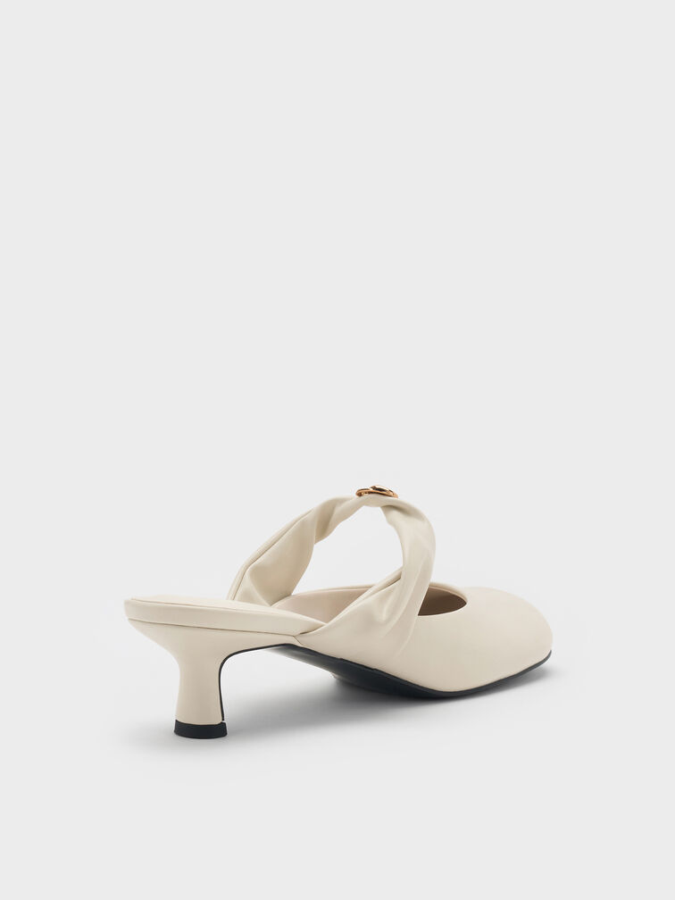 Metallic-Accent Twisted-Strap Heeled Mules, Chalk, hi-res