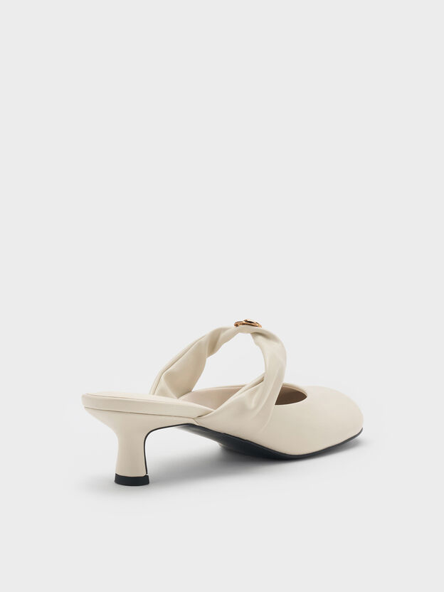 Metallic-Accent Twisted-Strap Heeled Mules, Chalk, hi-res