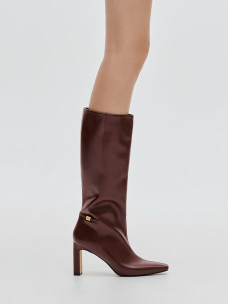 Georgina Leather Knee-High Boots, Burgundy, hi-res