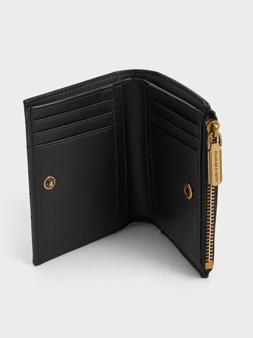 Donna Crinkle-Effect Panelled Top-Zip Wallet, Black, hi-res