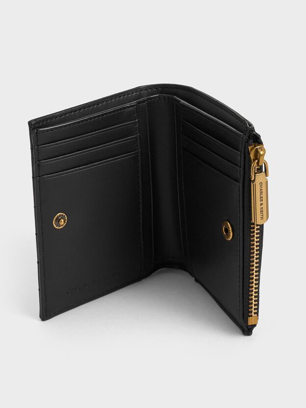 Donna Panelled Top-Zip Wallet, Black, hi-res