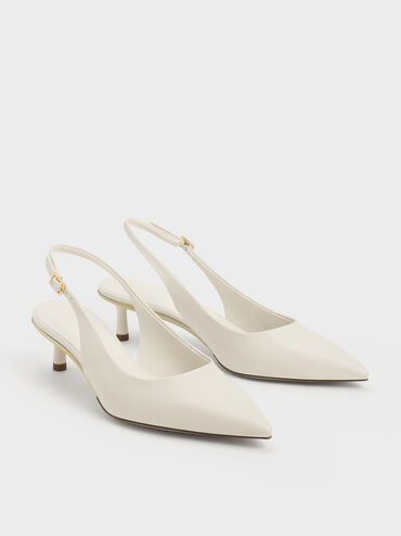 Curtis Pointed-Toe Kitten-Heel Slingback Pumps, Chalk, hi-res