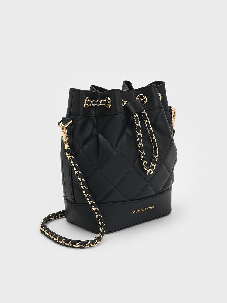 Julia Quilted Two-Way Bucket Bag, Black, hi-res
