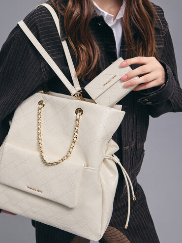 Duo Quilted Braided-Strap Drawstring Two-Way Backpack, Cream, hi-res