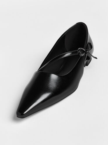 Pointed-Toe Bow-Strap Flats, Black, hi-res