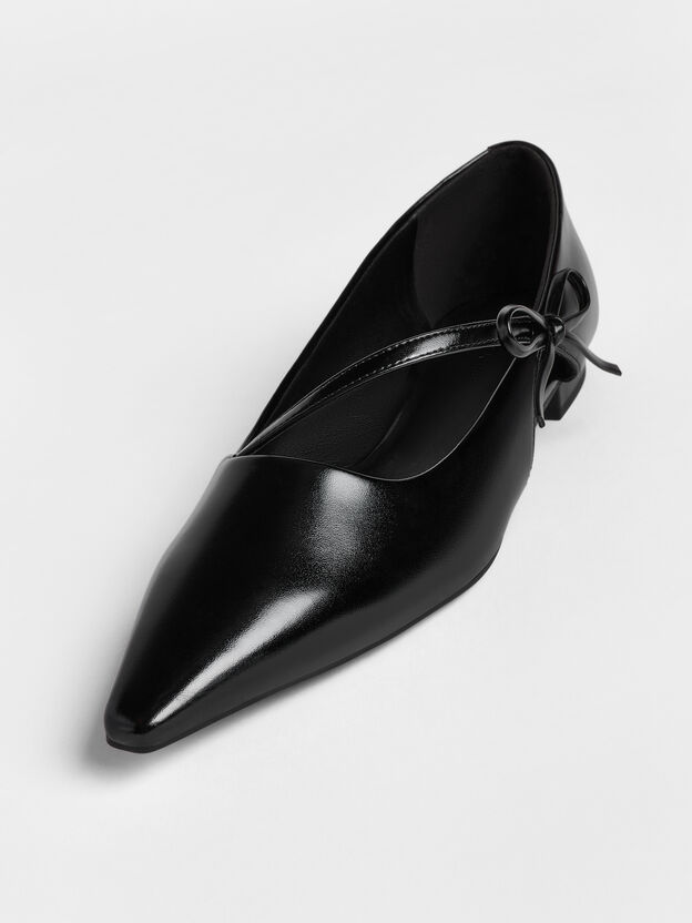 Pointed-Toe Bow-Strap Flats, Black, hi-res