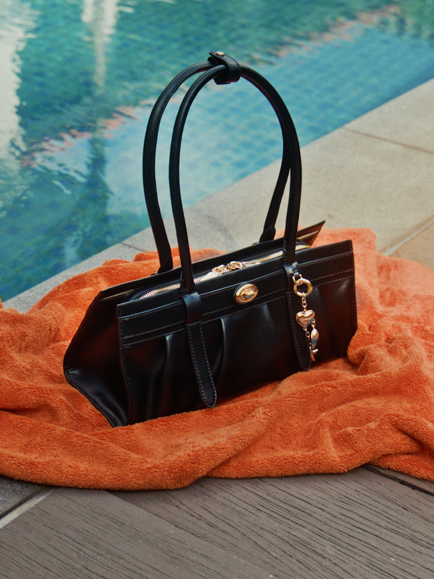 Isolde Belted Ruched Shoulder Bag, Black, hi-res