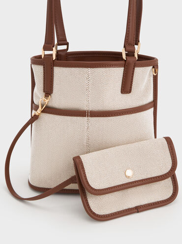 Addison Canvas Knotted-Rope Reversible Tote Bag, Taupe Canvas, hi-res