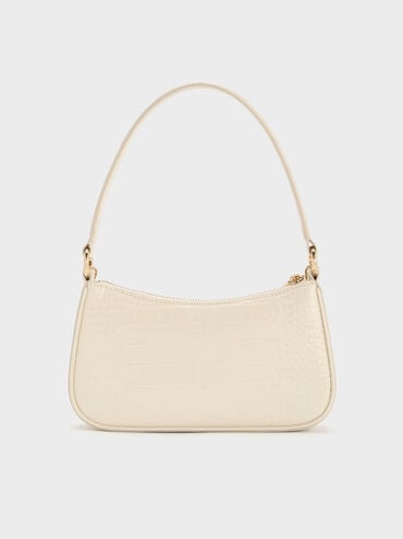 Elspeth Croc-Effect Chain-Link Shoulder Bag, Cream Croco, hi-res
