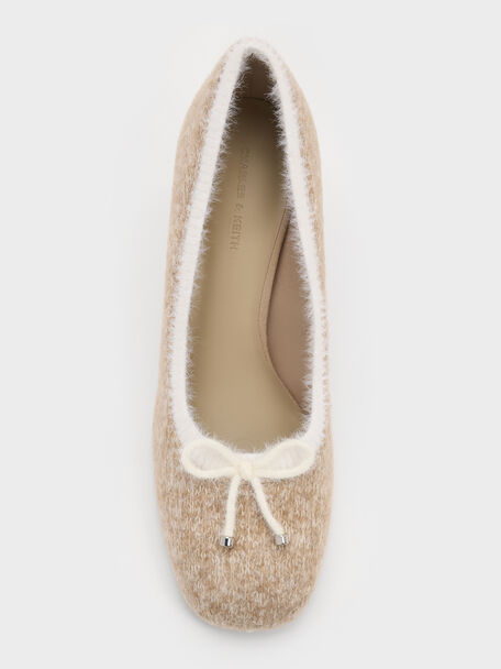 Two-Tone Knitted Bow Pumps, Beige, hi-res