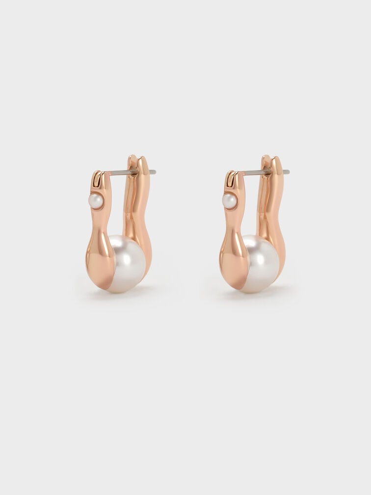 Corrine Pearl Sculptural Drop Earrings, Rose Gold, hi-res