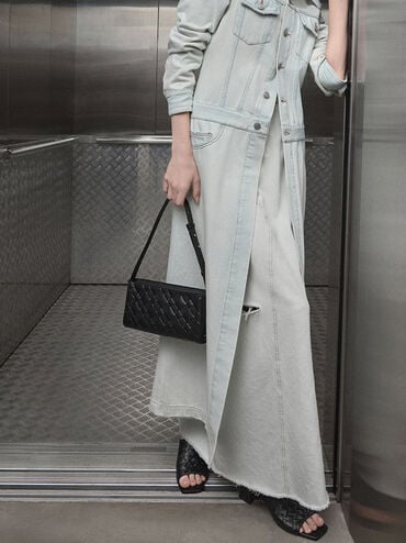 Ivette Woven Elongated Shoulder Bag, Noir, hi-res