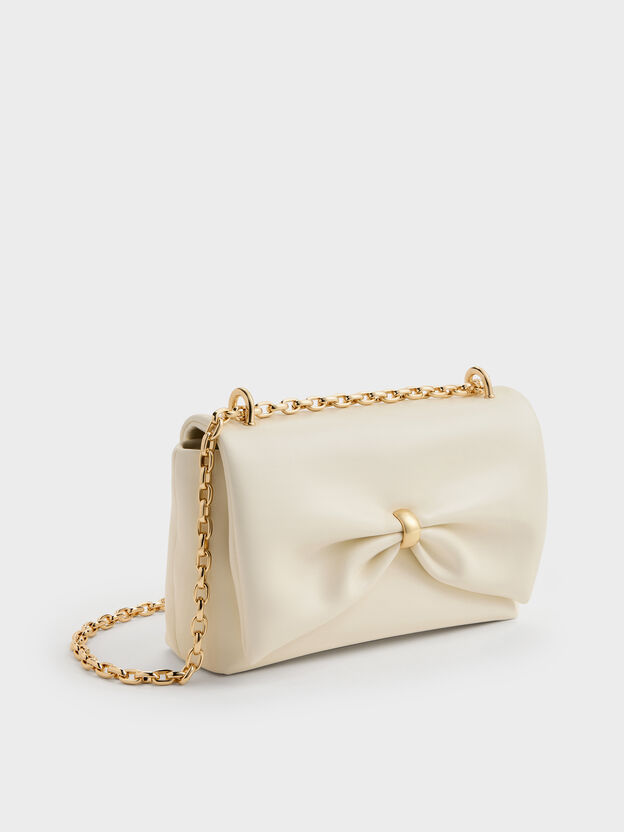 Halsey Ruched Chain Shoulder Bag, Cream, hi-res